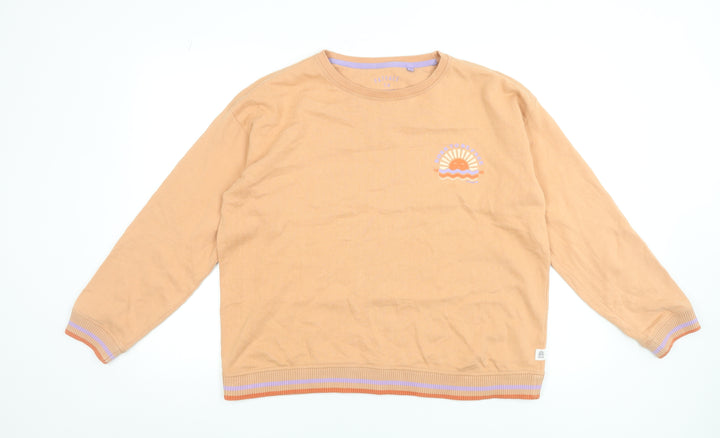 FatFace Womens Beige Cotton Sweatshirt Size 14 Graphic Print Crew Neck