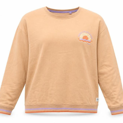 FatFace Womens Beige Cotton Sweatshirt Size 14 Graphic Print Crew Neck