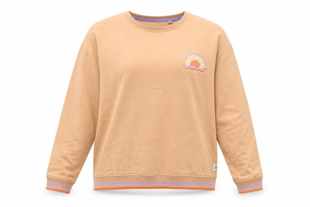 FatFace Womens Beige Cotton Sweatshirt Size 14 Graphic Print Crew Neck
