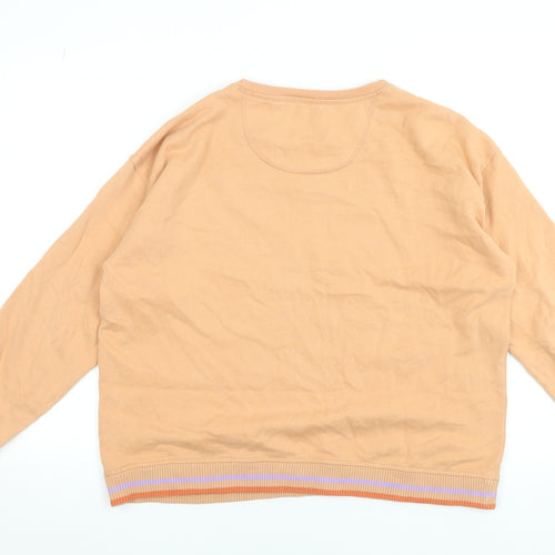 FatFace Womens Beige Cotton Sweatshirt Size 14 Graphic Print Crew Neck