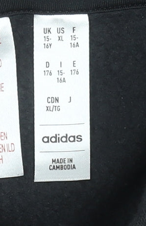 Adidas Boys Black Pullover Hoodie XL 15-16 Years Cotton Blend Logo