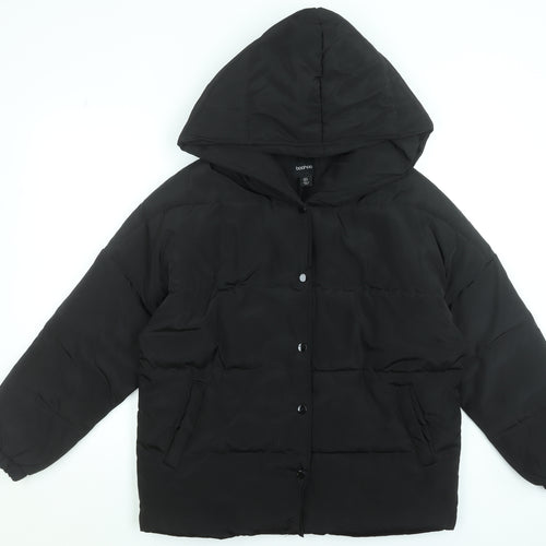 Boohoo Womens Black Hooded Puffer Jacket Size 8 Winter Coat