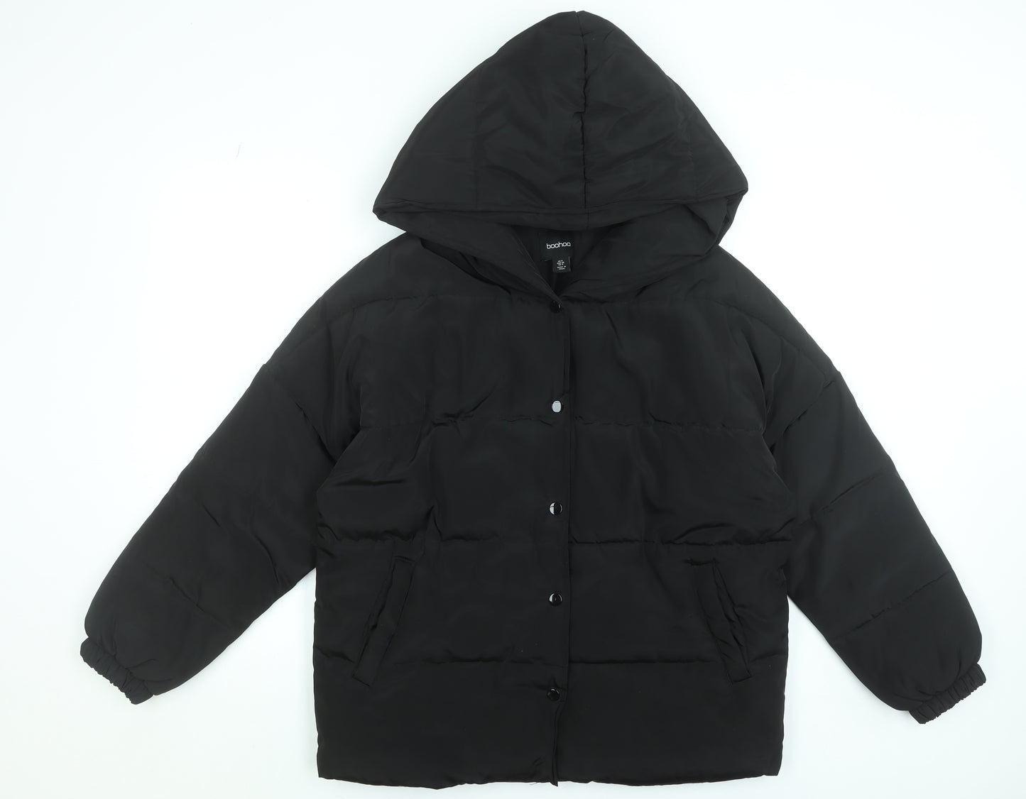 Boohoo Womens Black Hooded Puffer Jacket Size 8 Winter Coat