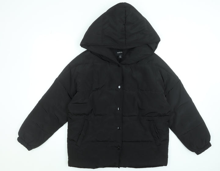 Boohoo Womens Black Hooded Puffer Jacket Size 8 Winter Coat