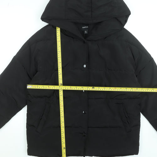 Boohoo Womens Black Hooded Puffer Jacket Size 8 Winter Coat