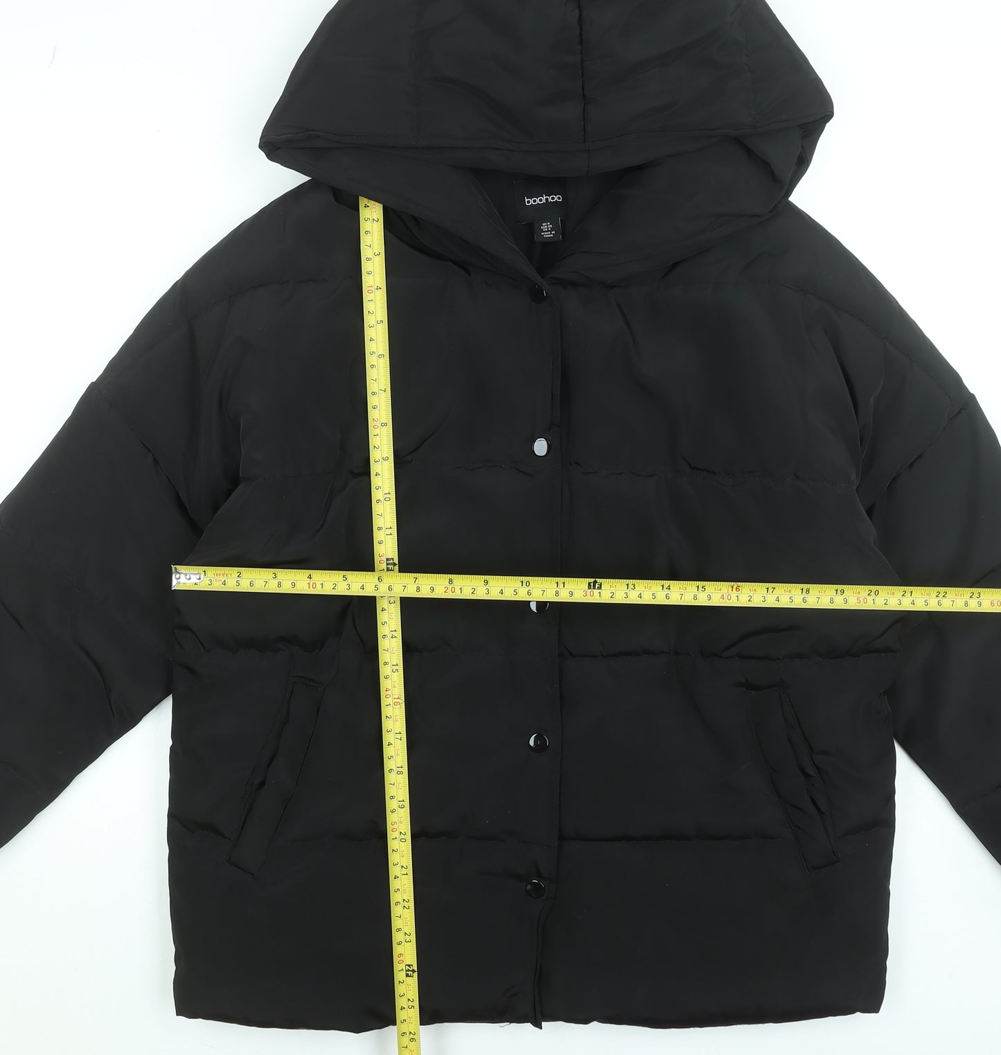 Boohoo Womens Black Hooded Puffer Jacket Size 8 Winter Coat