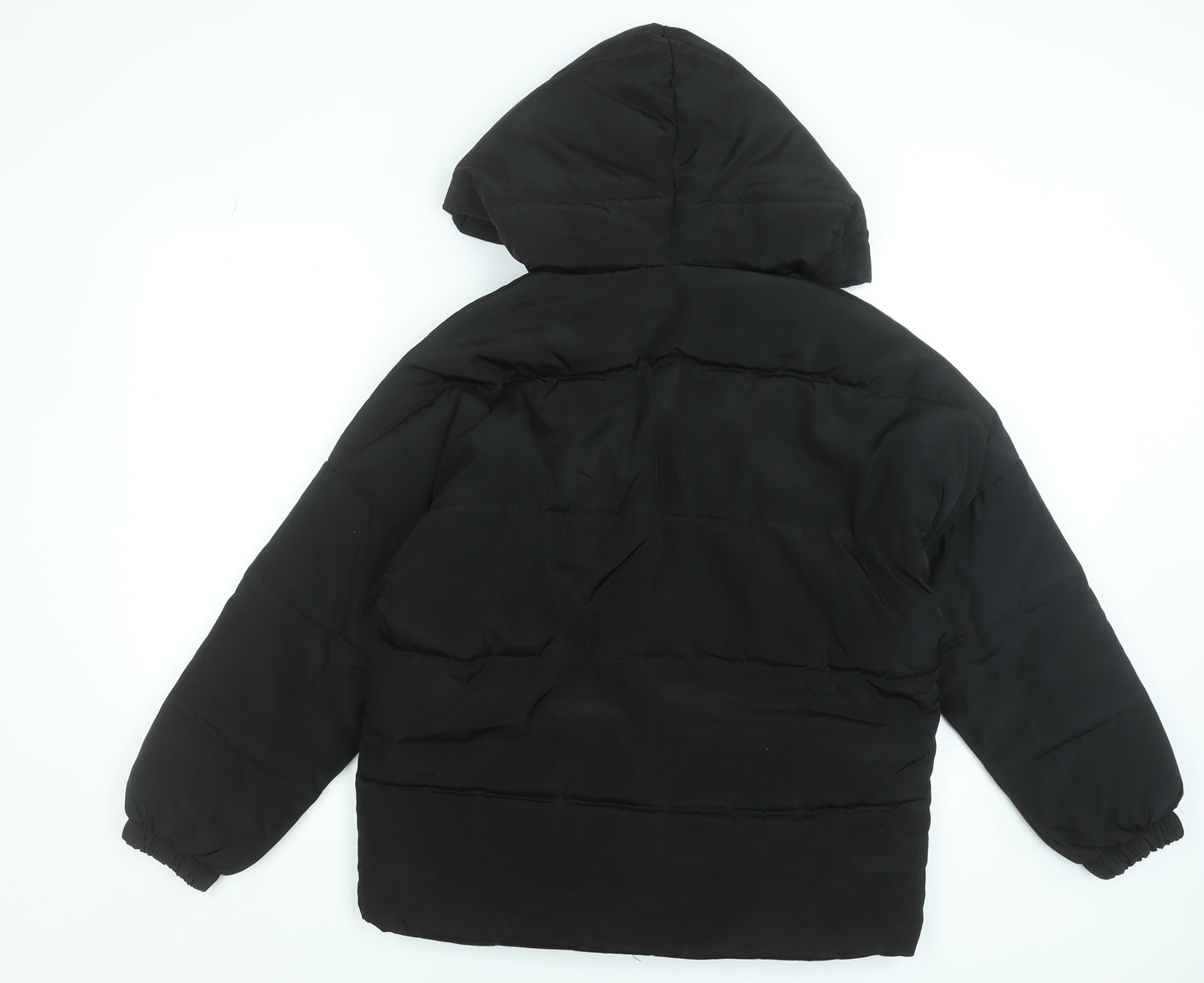 Boohoo Womens Black Hooded Puffer Jacket Size 8 Winter Coat