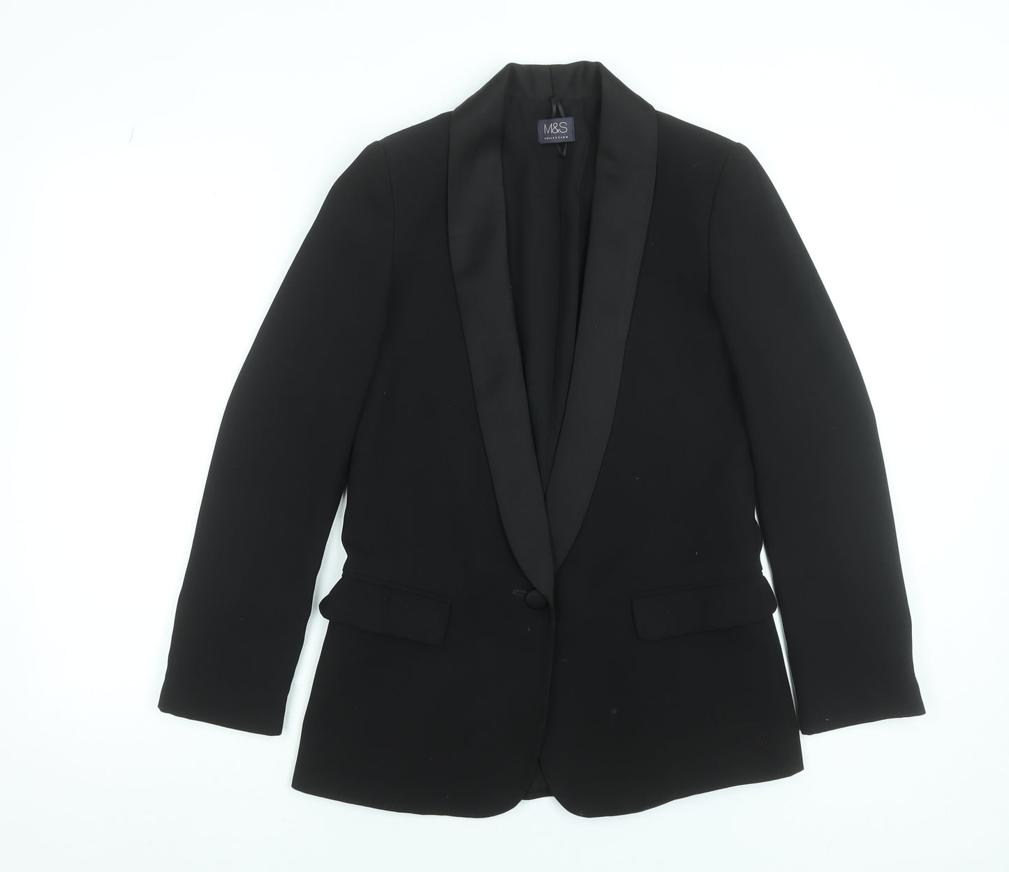 Marks and Spencer Women’s Black Tuxedo Blazer UK 6 Shawl Collar One Button