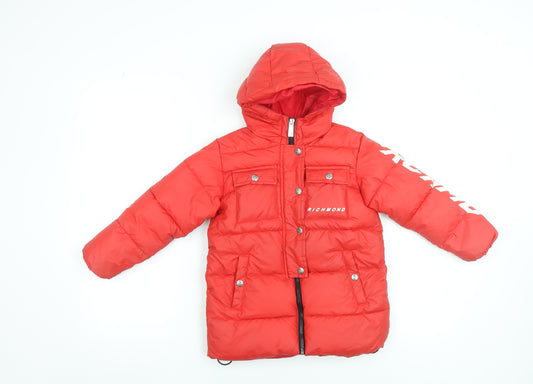 Richmond Sport Boys Red Hooded Puffer Jacket 4 Years Winter Coat