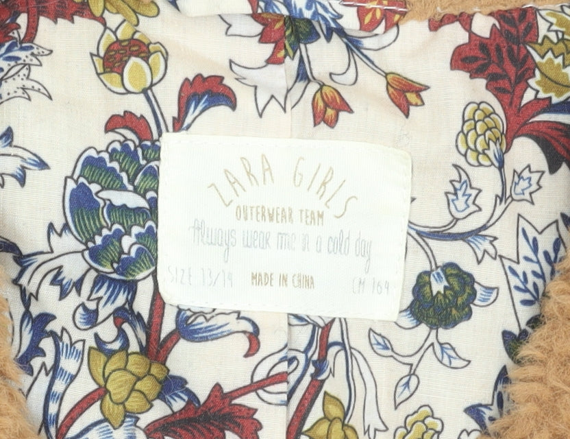 Zara Girls Brown Faux Fur Lined Waistcoat 13-14 Years Autumn Winter Outerwear