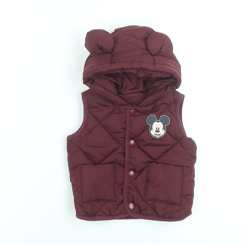 Disney Baby at George Red Quilted Mickey Mouse Hooded Puffer Waistcoat 0-3 Months