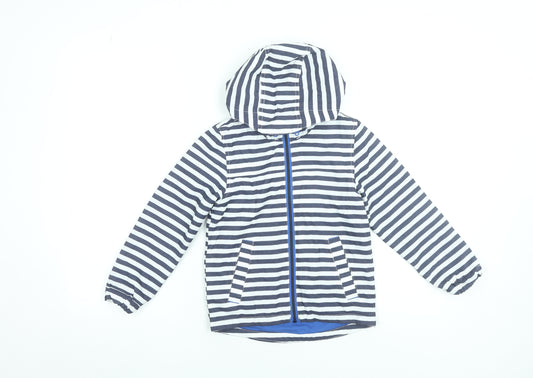 Marks and Spencer Boys Blue Striped Hooded Rain Coat Jacket 6-7 Years