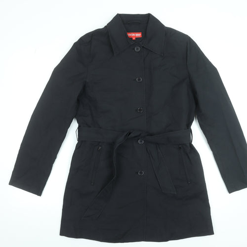 Review Women Black Trench Coat Belted Mid-Length Size 10