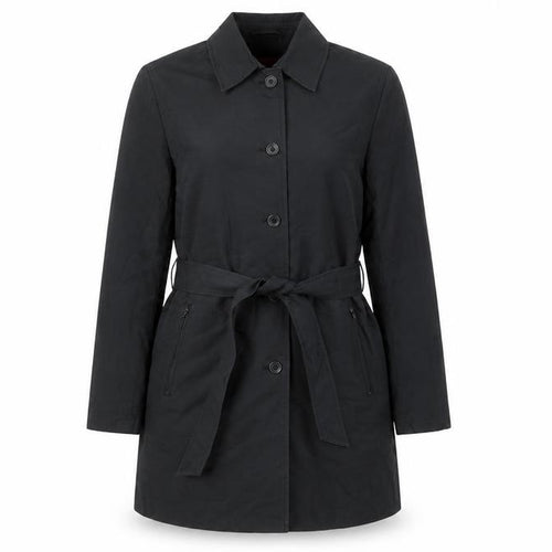Review Women Black Trench Coat Belted Mid-Length Size 10