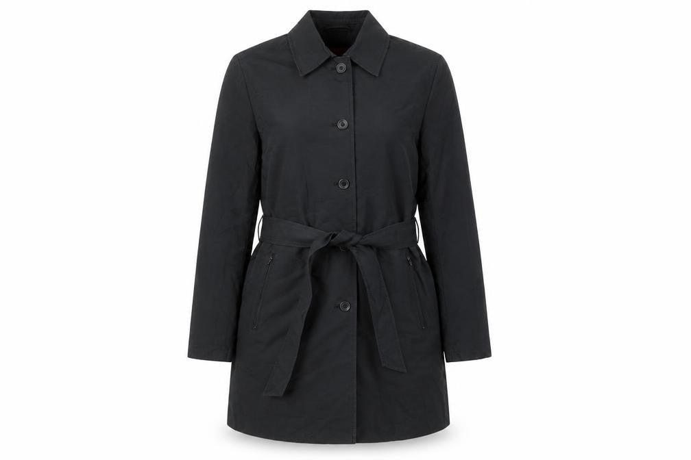 Review Women Black Trench Coat Belted Mid-Length Size 10