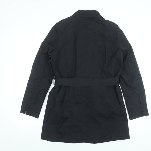 Review Women Black Trench Coat Belted Mid-Length Size 10