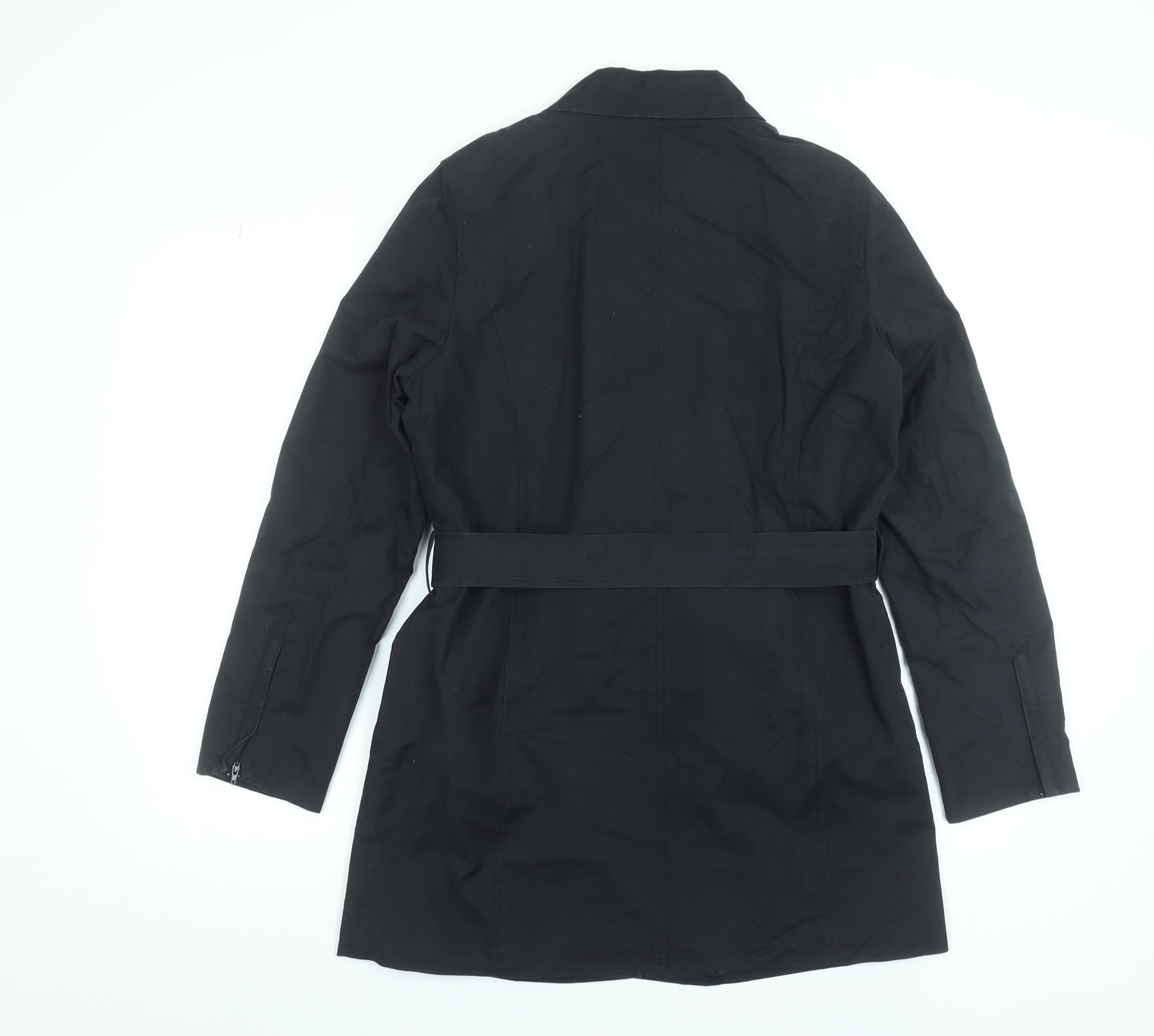 Review Women Black Trench Coat Belted Mid-Length Size 10