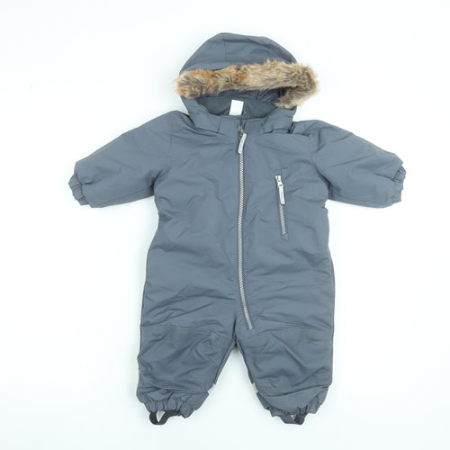 H&M Unisex Baby Grey Hooded Snowsuit 3-6 Months Winter Padded Zip