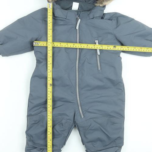 H&M Unisex Baby Grey Hooded Snowsuit 3-6 Months Winter Padded Zip
