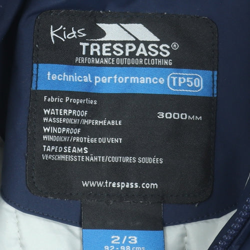 Trespass Boys Blue Waterproof Hooded Puffer Jacket 2-3 Years