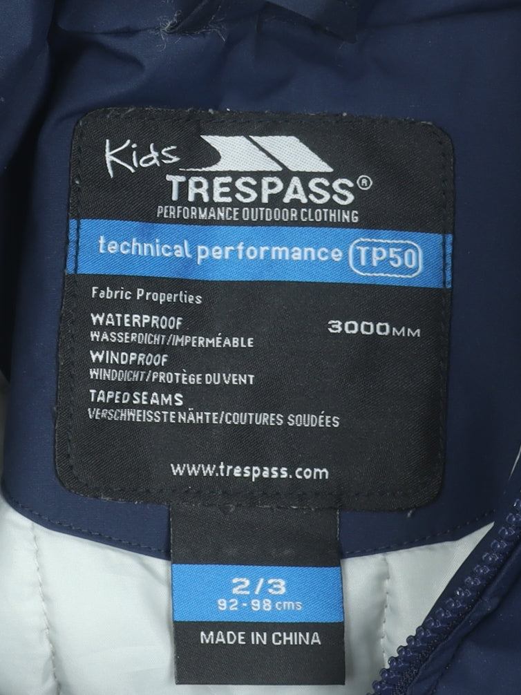 Trespass Boys Blue Waterproof Hooded Puffer Jacket 2-3 Years