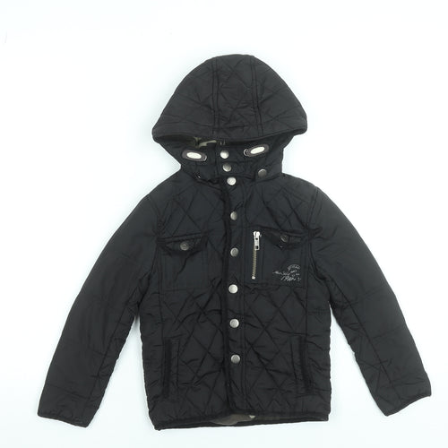 River Island Boys Black Quilted Hooded Jacket 4 Years Polyester Lined