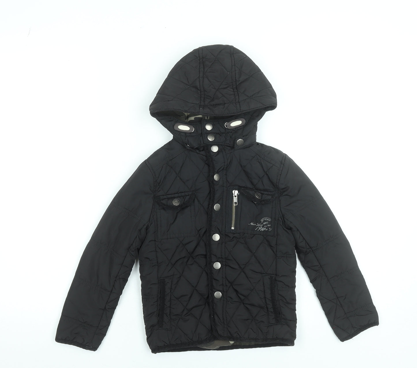 River Island Boys Black Quilted Hooded Jacket 4 Years Polyester Lined
