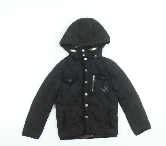 River Island Boys Black Quilted Hooded Jacket 4 Years Polyester Lined