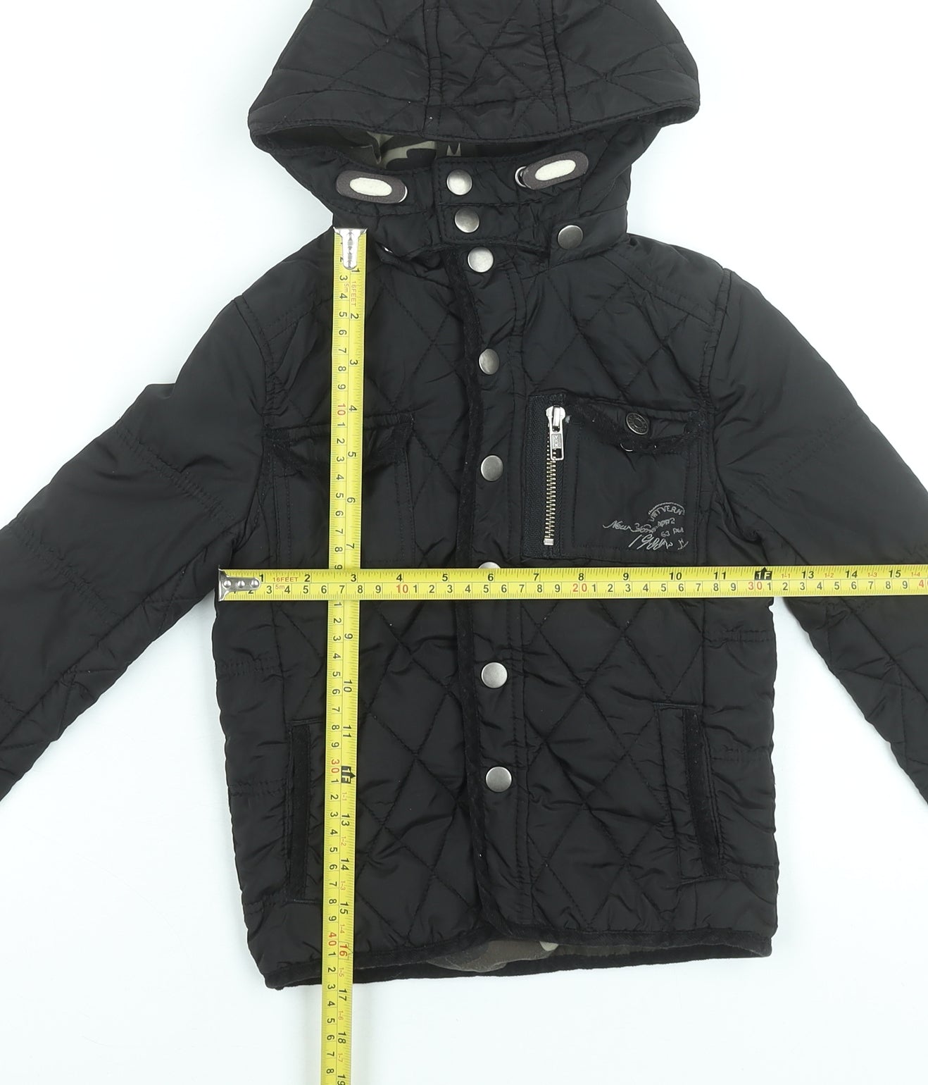 River Island Boys Black Quilted Hooded Jacket 4 Years Polyester Lined