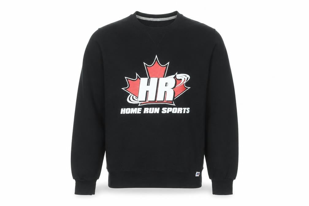 Front view of Russell Athletic Men's Black Crew Neck Pullover Sweatshirt, size S
