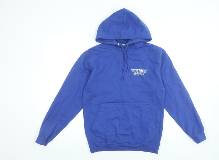 Just Hoods AWDis Blue Men’s Pullover Hoodie Size S Graphic Print