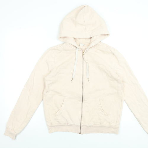 H&M Women Beige Full Zip Hoodie Size Small Cotton Blend Casual