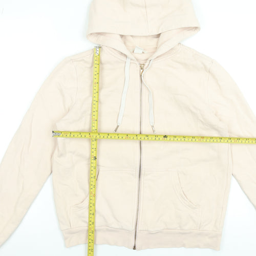 H&M Women Beige Full Zip Hoodie Size Small Cotton Blend Casual