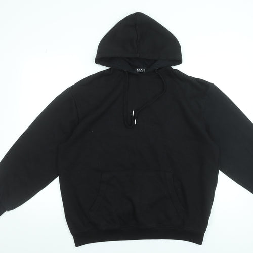 BoohooMAN Men's Black Pullover Hoodie XS Cotton Blend Casual