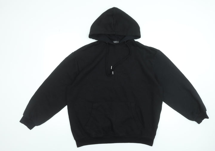 BoohooMAN Men's Black Pullover Hoodie XS Cotton Blend Casual