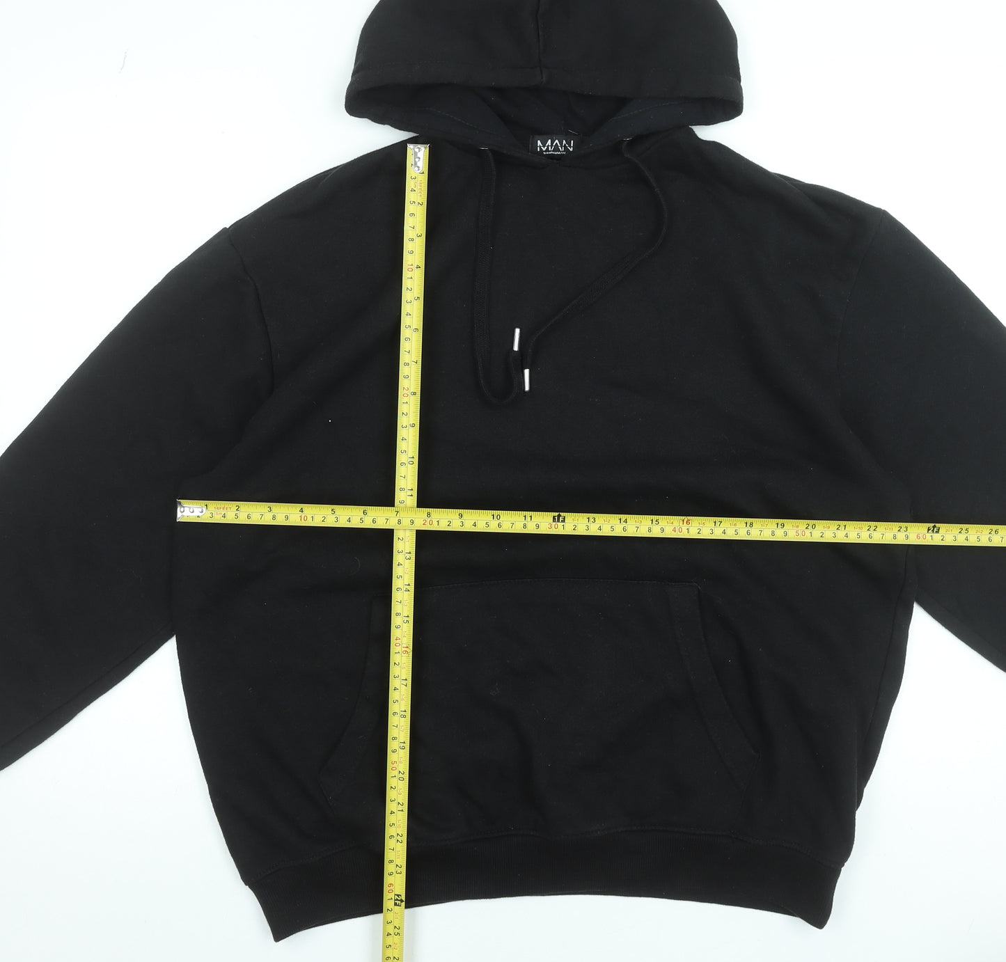 BoohooMAN Men's Black Pullover Hoodie XS Cotton Blend Casual