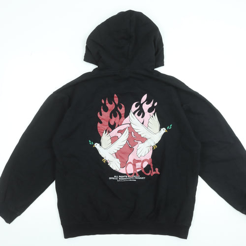 boohooMAN Men's Black Pullover Hoodie S Graphic Dove Flame Print