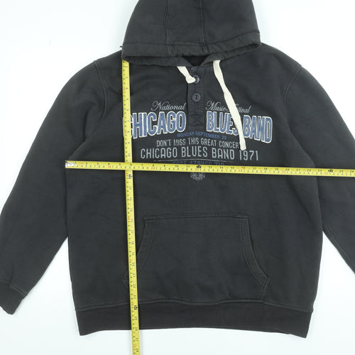 XSIDE Mens Black XL Henley Hoodie with Chicago Blues Graphic