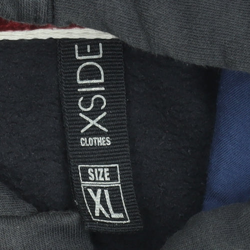 XSIDE Mens Black XL Henley Hoodie with Chicago Blues Graphic