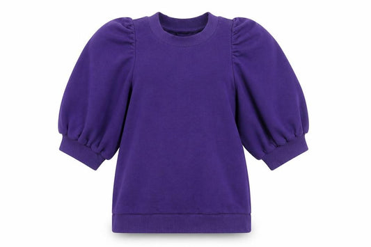 Front view of Lindex Women's Purple Puff Sleeve Sweatshirt, size S