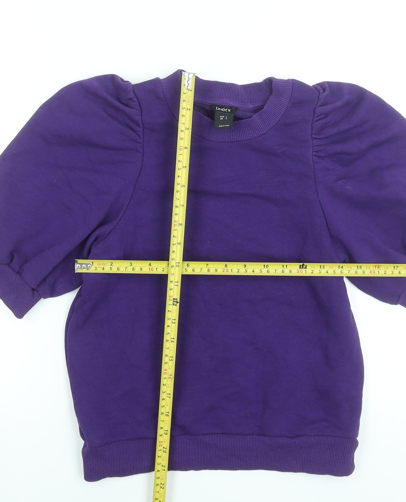 Lindex Women's Purple Puff Sleeve Sweatshirt Size S