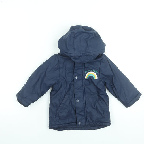 Mini Rainbow Boys Blue Hooded Puffer Jacket 18-24 Months Waterproof Lined