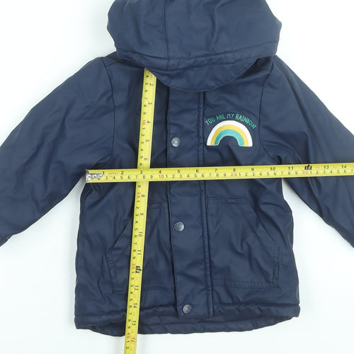Mini Rainbow Boys Blue Hooded Puffer Jacket 18-24 Months Waterproof Lined