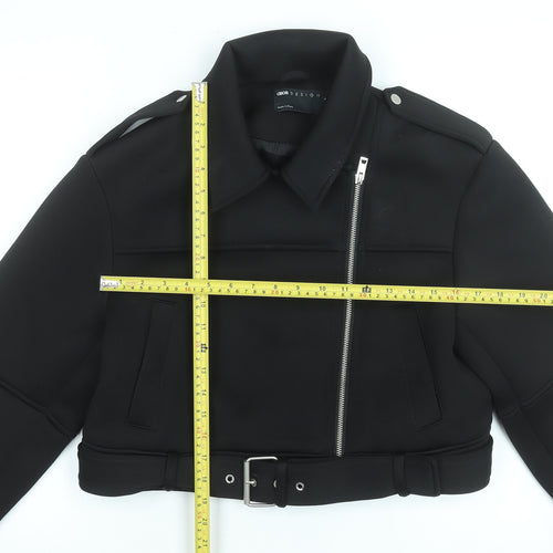 ASOS DESIGN Womens Black Size 8 Cropped Biker Jacket with Belt