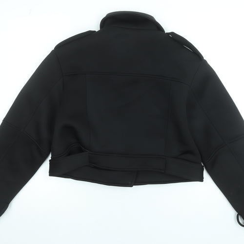 ASOS DESIGN Womens Black Size 8 Cropped Biker Jacket with Belt