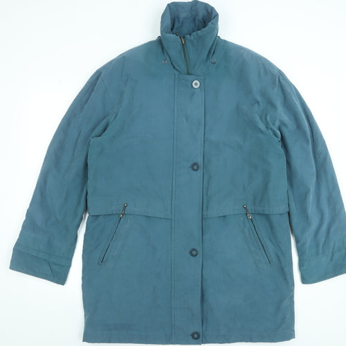 Outer Layer Womens Blue Long Parka Coat M Lined Zip Button Polyester