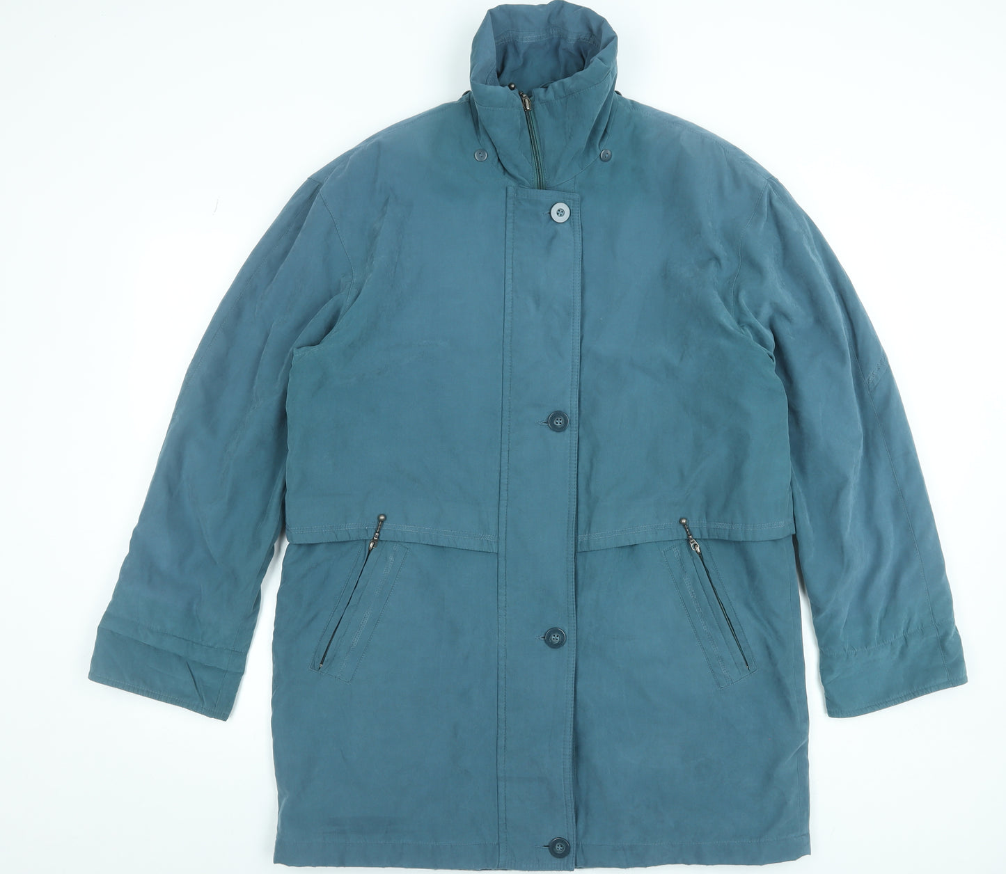 Outer Layer Womens Blue Long Parka Coat M Lined Zip Button Polyester