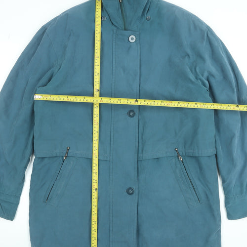 Outer Layer Womens Blue Long Parka Coat M Lined Zip Button Polyester