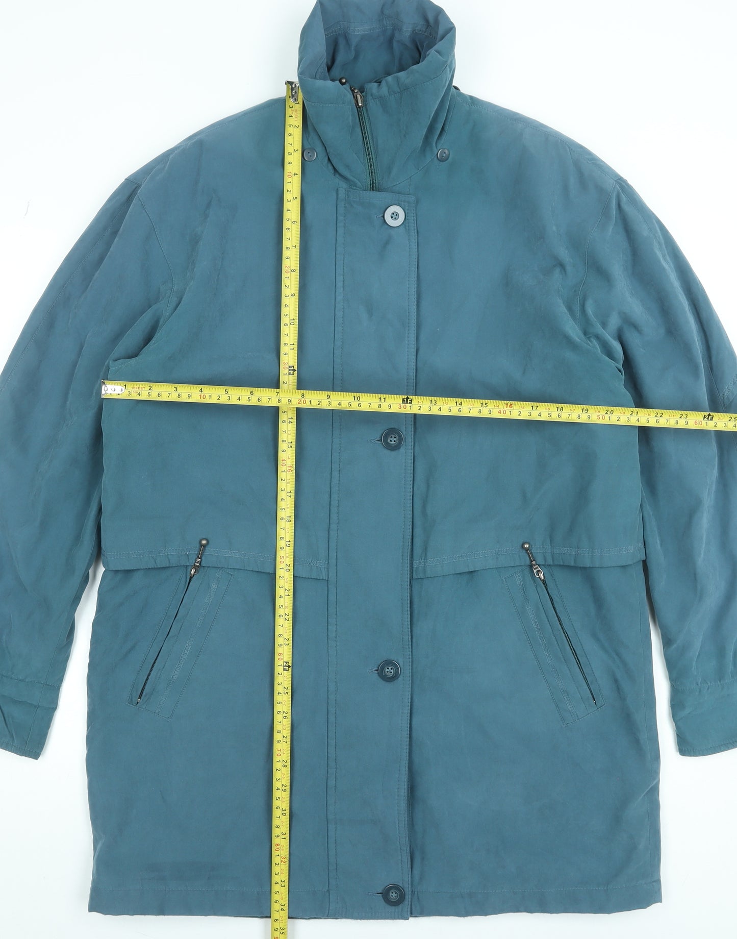 Outer Layer Womens Blue Long Parka Coat M Lined Zip Button Polyester