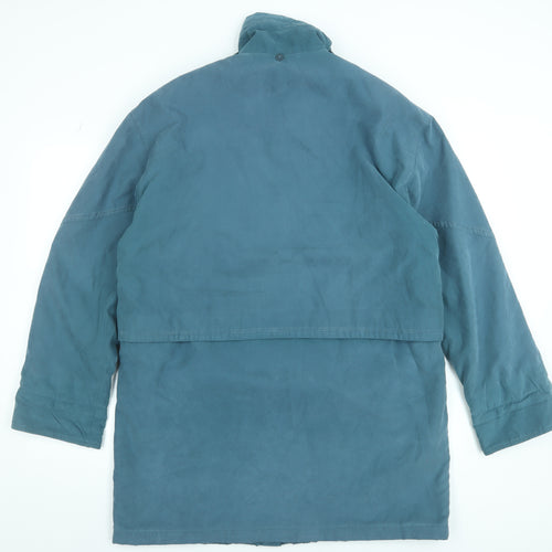 Outer Layer Womens Blue Long Parka Coat M Lined Zip Button Polyester